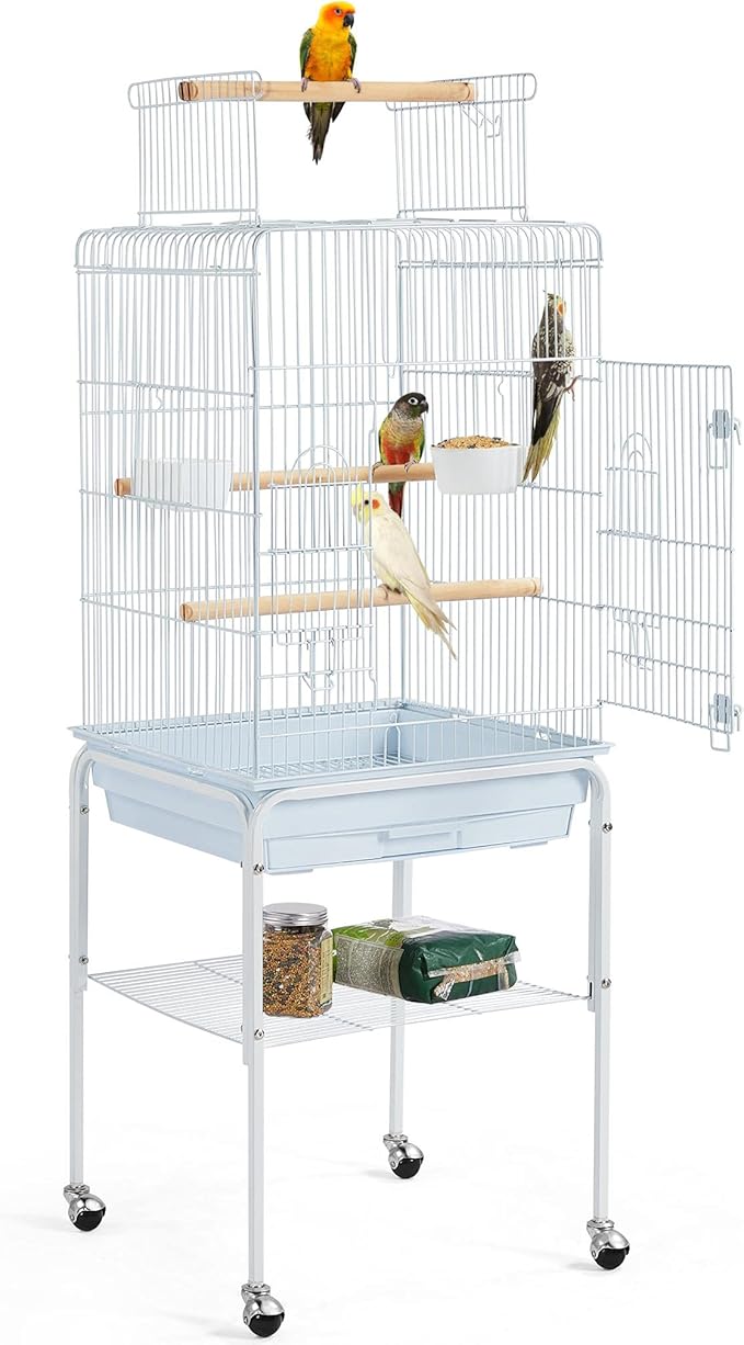 Topeakmart Rolling Bird Cage for Cockatiels Parrots Small Birds Green Cheek Conure Lovebirds, White
