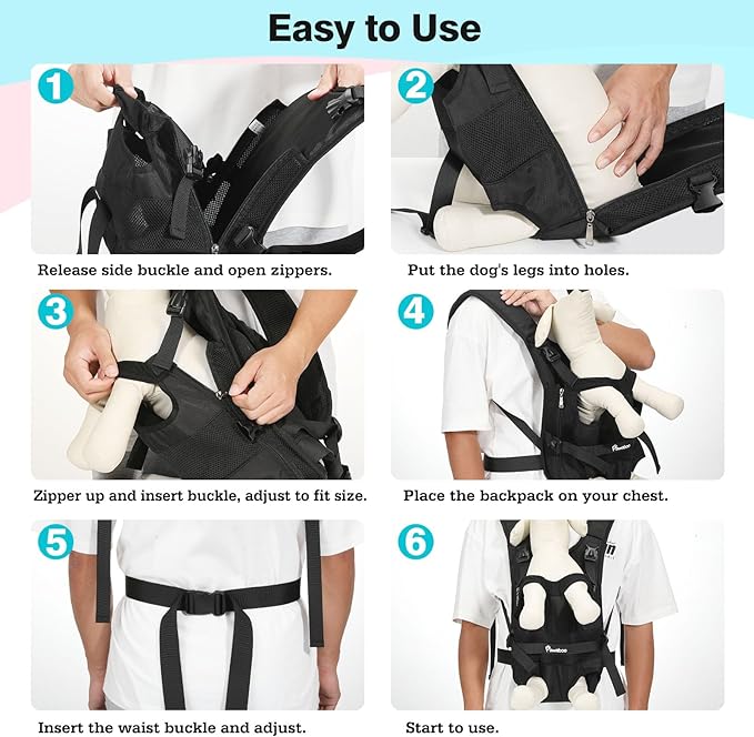 Pawaboo Pet Dog Front Carrier Backpacks, Legs Out Pet Carrier Backpack for Dogs, Adjustable Dog Chest Carriers Purse for Small Medium Dogs Hands Free for Travel Hiking Cycling Camping, S, Black