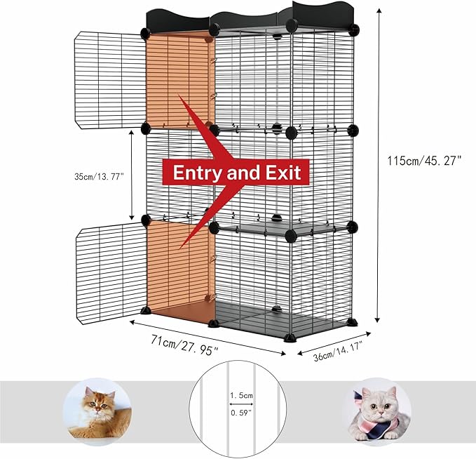 2 Tier Cat Cage Indoor, Big Wire Cat Cage Kennels Enclosures DIY Playpen Crates, Pet Pen C&C Cage for 1-2 Cats Kittens