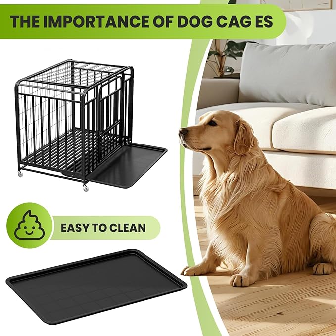 36.4×25×32.6 in Heavy Duty Dog Crate, Alloy Steel Material Dog Kennel, with 3 Doors 4 Lockable Wheels 1 Removable Trays, Dog Cage Kennel for Small to Medium Dogs (36 in)
