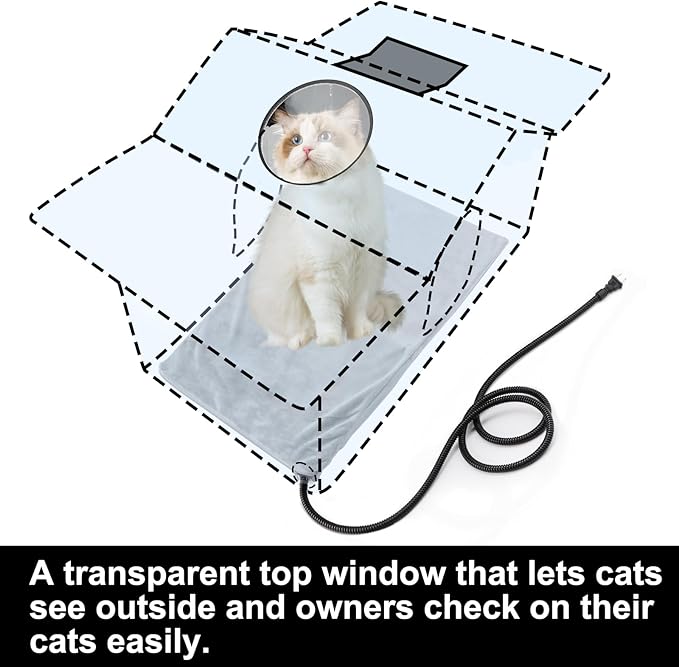 Texsens Heated Cat House for Outside - Weatherproof Large Outdoor Cat Shelter with Roof Window & Cozy Cushion - Ideal for Stray/Feral Cats