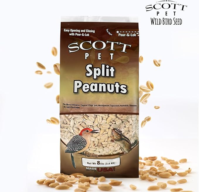 Scott Pet Wild Bird Seed, Peanuts Split (No Shell), 8 lbs Bag, Great Source of Protein and Fiber, Peanuts for Outside Wild Birds