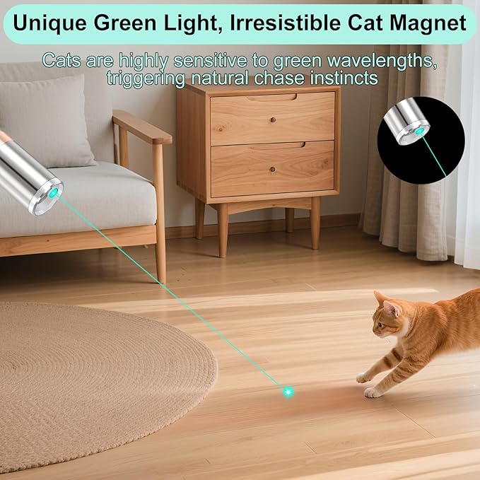 TBTeek Cat Toy, Green Light, with Metal Case, Rechargeable, 7 Patterns, Interactive Kitten Pet Dog Chase Light Toy for Fun Playing Exercise (2 Pieces)