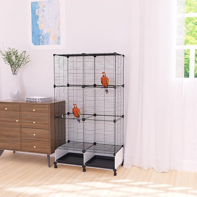 Lightweight Bird Cage with Removable Tray and Adjustable Perch – Portable Small Animal Cage with Single Lockable Door, Easy to Clean & Move for Parakeets, Parrots, Cockatiels, and Finches-L