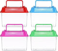 Angoily 4pcs Portable Turtle Tank 5. 9x4. 3x3. 7 Inch Plastic Handheld Fish Tanks Reptile Habitat Small Pet Aquarium with Handle for Travel and Home Use