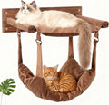JSPYFITS Wooden Cat Wall Hammock, 18.9 x 12.6 Inch Double Layer Cat Furniture Hammock, Large Removable Multi-Function Cats Bed for Sleep/Play/Climb/Lounge Easy DIY Installation(Brown)