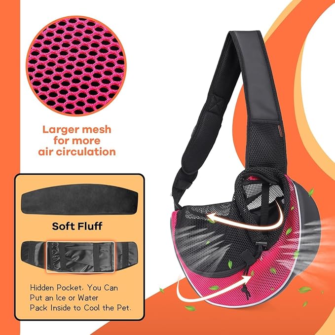 YUDODO Pet Sling Carrier for 2-5 lbs Small Dogs & Cats – Hands-Free Puppy Carrier with Safety Hook, Large Zipper Pocket, Soft Breathable Mesh, Adjustable Strap & Reflective Strip (Pink 3.0 S)
