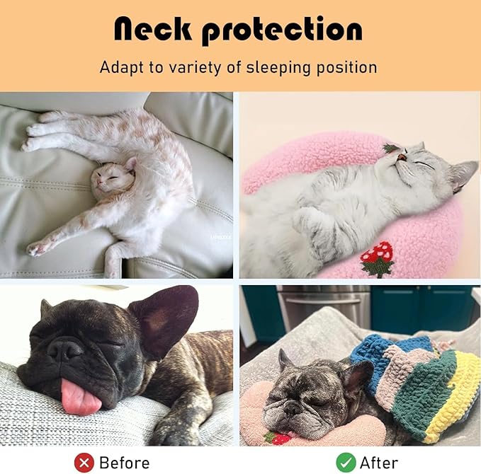 U-Shaped Calming Pillow for Cats and Dogs - Super Soft Plush Fabric, Cozy Headrest, Neck Support for Deep Sleep, Kitten Headrest, Pet Bed (Blue + Pink)