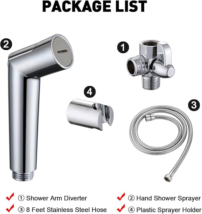 SUMERAIN Pet Shower Sprayer, Dog Shower Attachment with Solid Brass Diverter, Flow regulating Sprayer, 8 Feet Extra Long Hose, Chrome Finish