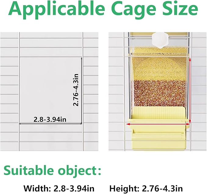 Hamiledyi 2Pcs Automatic Bird Feeder No Mess Bird Cage Feeder Transparent Acrylic Parrot Seed Food Container with Perch Cage Accessories for Parakeet Finch Lovebirds Budgies Canary (Yellow)