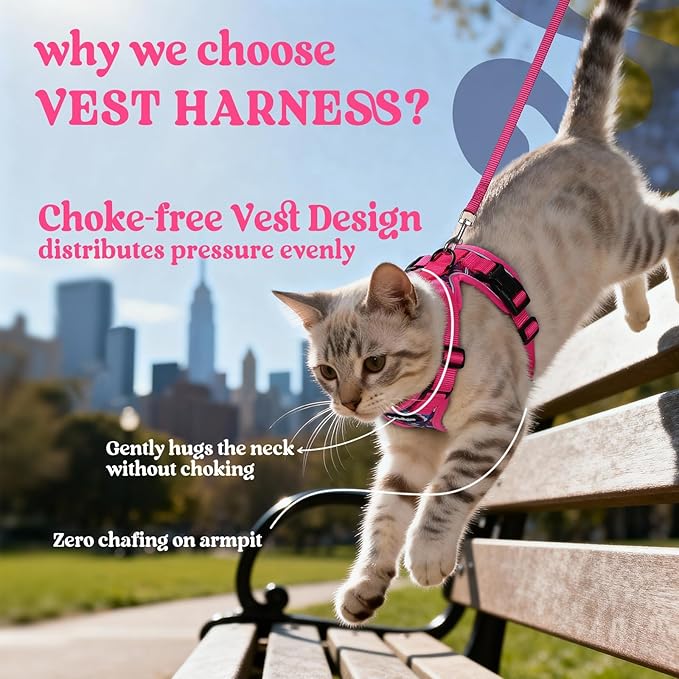 rabbitgoo Cat Harness and Leash for Walking, Escape Proof Soft Adjustable Vest Harnesses for Cats, Easy Control Breathable Reflective Strips Jacket, Coconut Fuchsia,XXS