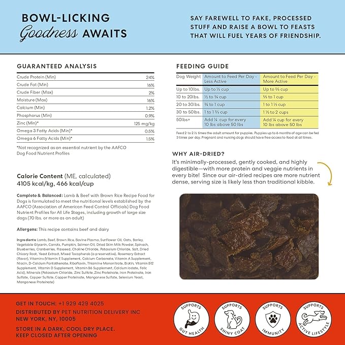 The Pets Table Air Dried Dog Food for Dogs Large, Medium and Small with Sensitive Stomachs | Puppy Dog Food, Adult Dog Food, Senior Dog Food | Lamb & Beef with Brown Rice 4.5 lbs / 72 oz Bag