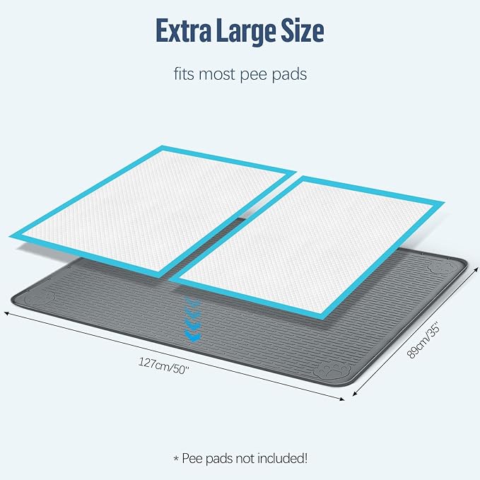 Pee Pad Holder for Dogs, 50" x 35" Silicone Pee Tray Mat Leak-Proof, High Edge, No Spill Pet Pad Holder for Puppy, Cat, Rabbit, Training Pads for Floor Protection, No Pee Pads (Dark Grey)