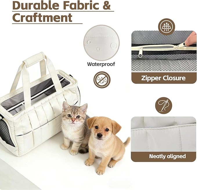 Dog Purse Carrier for Small Dogs, Small Cat Purse Carrier Soft with Large Pocket, Portable Pet Carrier Tote Bag with Safe Leash (White)