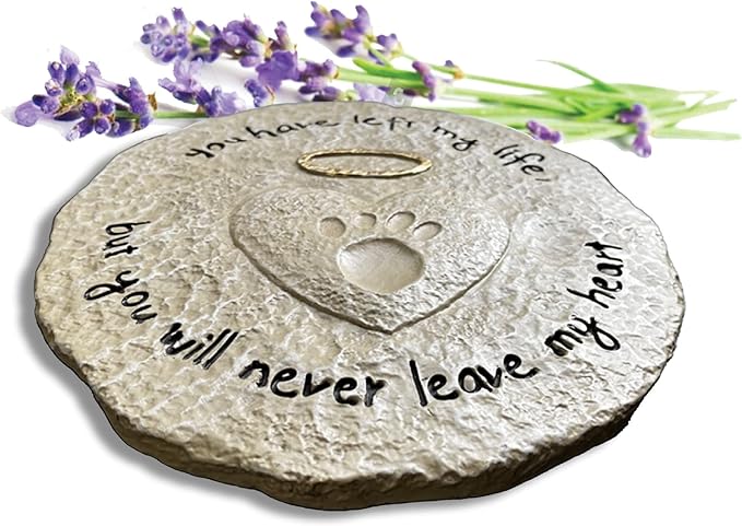 Lily's Home Pet Memorial Stone - Cat or Dog Grave Marker - Durable Waterproof Garden Memorial Stone for Indoor and Outdoor Use - Sympathy Gift for Pet Loss - Heart with Paw