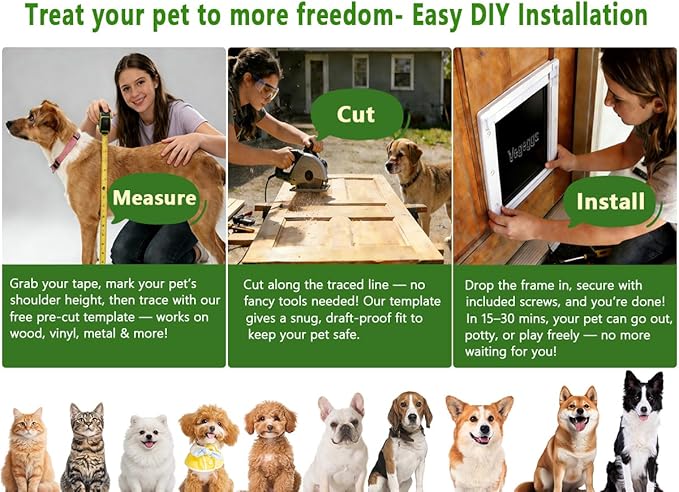 Dog Door Doggy Door Easy Install - Wood & PVC Doors & Walls，Dgooie Free Movement & Flexible Control - 2 Magnetic Flaps & Sliding Lock,Telescoping Frame,10 1/8" x 15 3/4" for Large Dogs Up to 100 lb