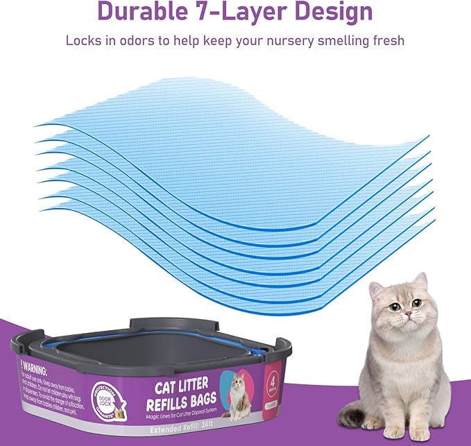 Cat Litter Refill Bags Cartridge, Compatible with Litter Cat Genie Standard, Plus, XL, XL+ Pail Refills, 7-Layer Odor Control Pet Waste Bags 12 Pack