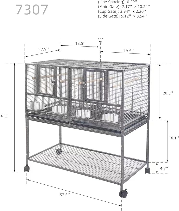 1F/2F/3F Stackable Center Divided Breeder Breeding Bird Flight Double Rolling Cage for Aviaries Canaries Cockatiels Lovebirds Finches Budgies Small Parrots. (Black Vein, 3F)