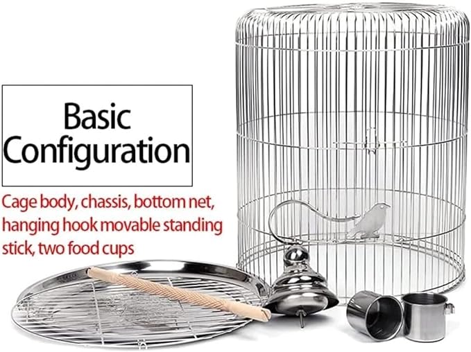 Birdcage Indoor Outdoor Bird Cage Metal Round Birdcages Large Hanging Bird Carriers Parrot Flight Cage for Travel Home Flight Cage for Birds(37cm)