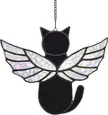 Angel Rainbow Wing Memorial Gifts - Stained Glass Cat Suncatcher, Loss of Cat Sympathy Gift (Black)