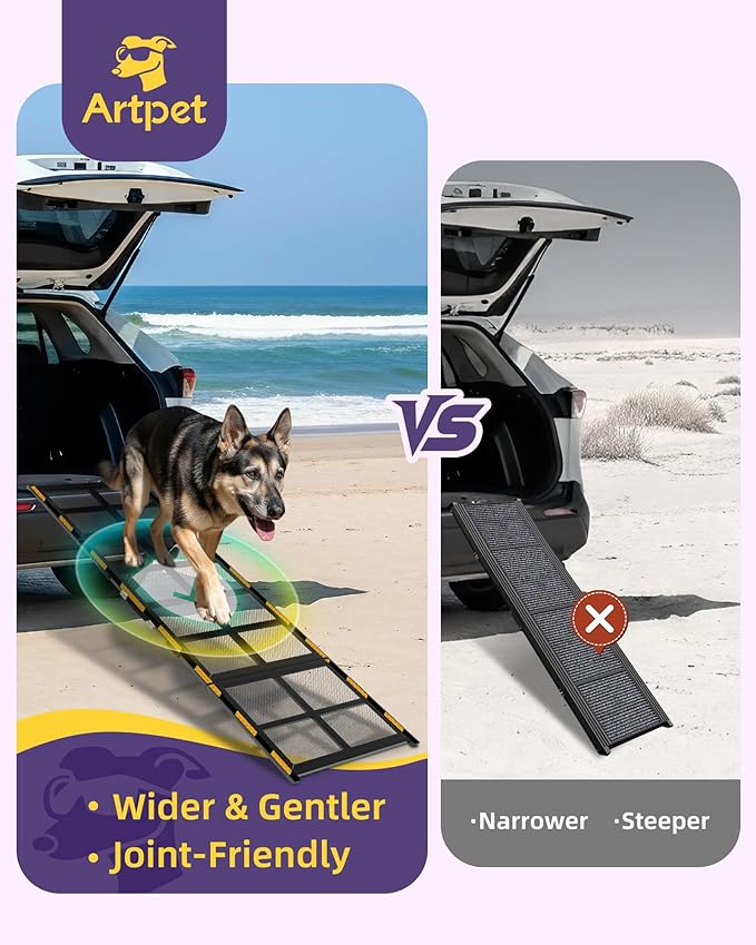 Wide Dog Ramp for Car 75” Long, Folding Outdoor Pet Ramp for Large Dogs Non-Slip Dog Car Ramp for Truck, SUV, RV