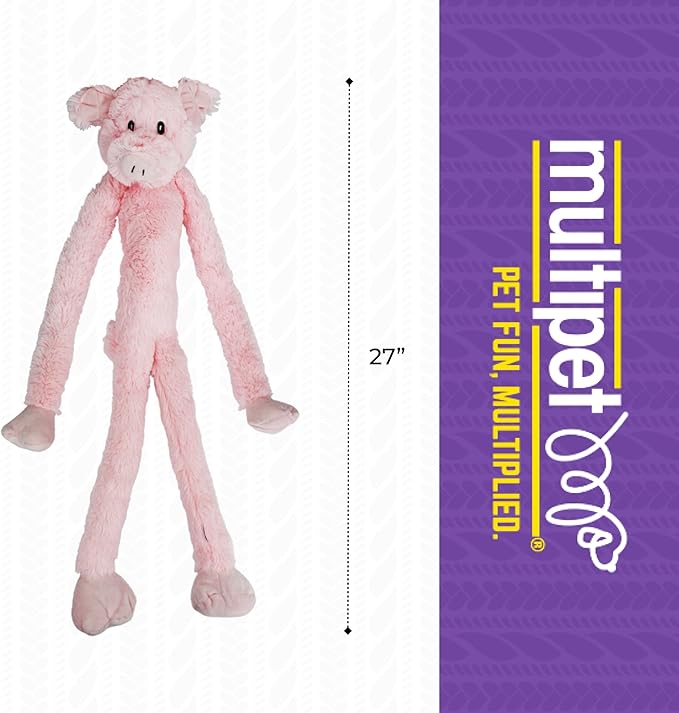 Multipet Swingin' Slevin Pig Dog Plush Toy - Squeaky Toys for All Dogs - Extra Soft Plush - Stuffed Animal for Cuddling & Playing - Cute Dog Pet Toy (27”, Pink, 5 Squeakers)