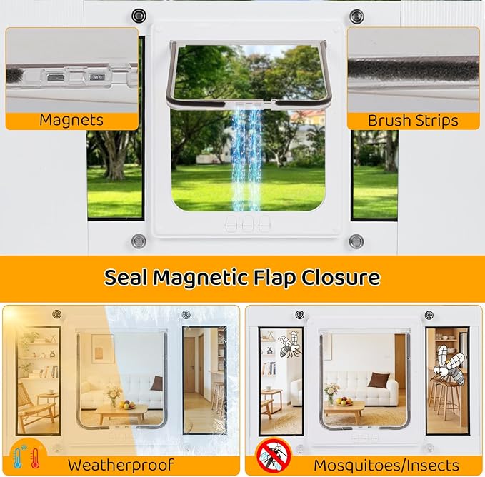 Cat Door for Window, Adjustable Width Fits 31"-36", Quick-Fit Cat Door Window Insert, Aluminum Frame with Tight Seal & Magnetic Closure, 4 Locking Modes for Pet Access Control