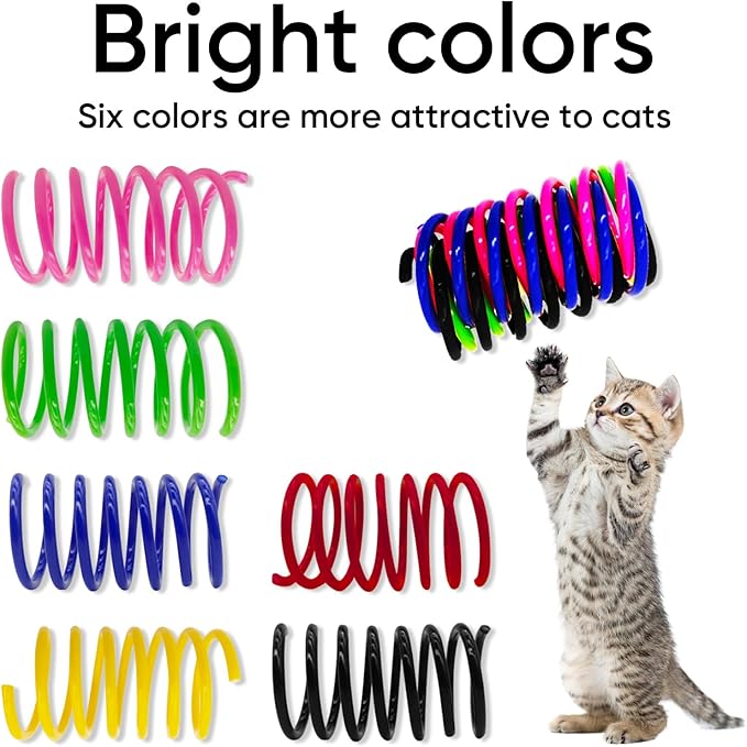 AGYM 6Colors Plastic Spring Cat Toys, 60 Pack Spiral Springs for Indoor Cats to Swat, Bite, Hunt, Interactive Toys for Cats and Kittens