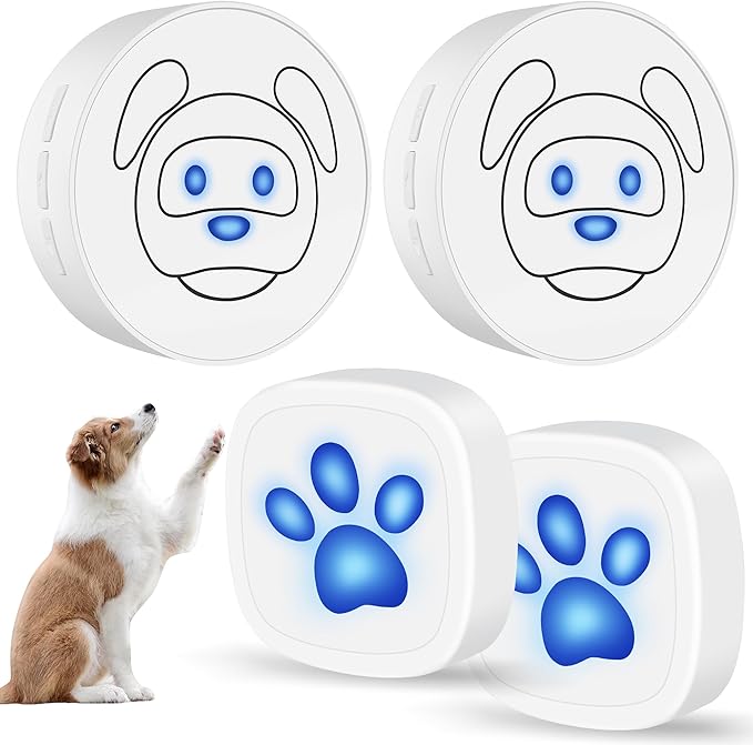 Dog Doorbell, Wireless Ring Bell to Go Outside, IP55 Waterproof Buttons, 55 Melodies, 4 Volume Levels & 950ft Range (White, 2 Recievers 2 Transmitters)