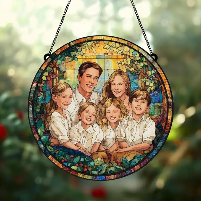 Personalized Couples Photo Stained Glass Catcher, Custom Photo Portrait Couple Family Stained Glass Window Hanging Catcher, Gifts for Newlyweds, Wedding, Couple, Valentine's Day Gift/26