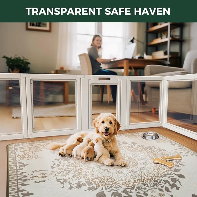 FXW AuraSpace Acrylic Indoor Dog Playpen for Puppies and Small Dogs, 24 Inch, 10 Panels, White