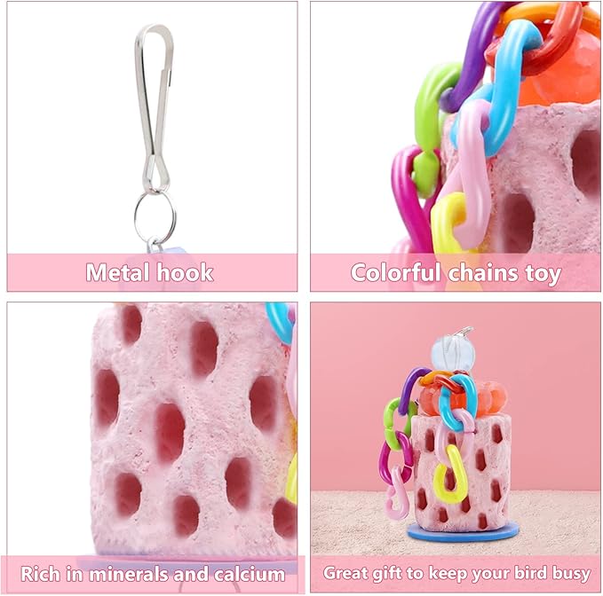 Wontee Bird Beak Grinding Parakeet Treats Bird Calcium Chewing Toy for Budgies Parakeet Cockatiel Conure Hamster (Random Color) (Small (2 pcs))