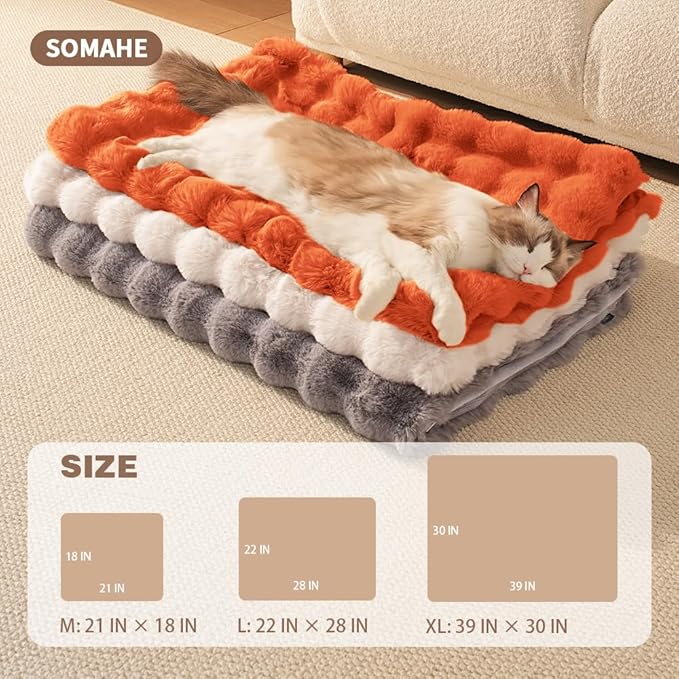 Self-Warming Cat Blanket, Dual-Side Plush Sherpa Throw with Anti-Static, Snuggle Mat for Kittens & Cats, Cozy Bed Topper for Windowsills & Couches, Machine Washable & Dryable, 21x18 Inch Orange