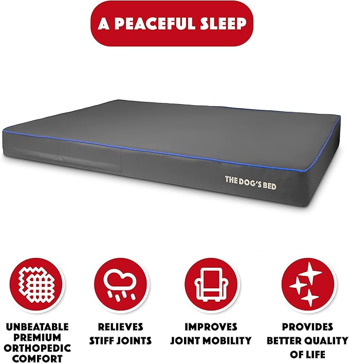 The Dog’s Bed Orthopedic Memory Foam Dog Bed Mattress, Oxford Fabric, Grey with Dark Blue Trim, XXXL, 6-Inch