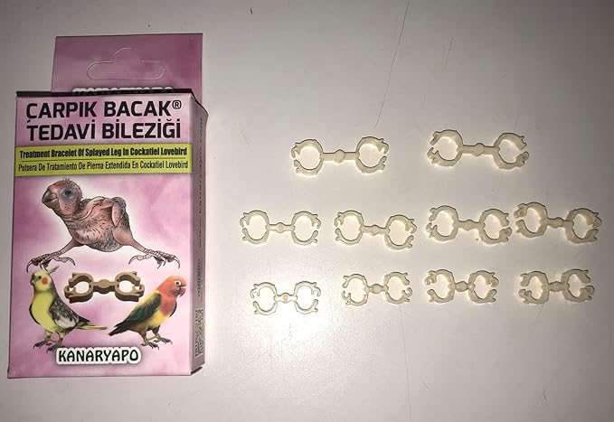10 Conure Cockatiel Lovebird Splayed Leg Treatment Bracelet 10 Hobble Braces Bird Bands Leg Rings 5 mm, 6mm, 7mm