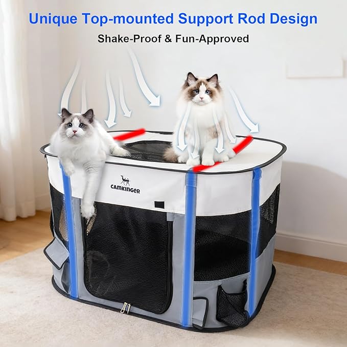 Cat Playpen with Separate Areas, Pet Playpen Indoor House for Small Dog, 2-in-1 Waterproof Dog Crate Furniture Tent Cage Outdoor, Large Portable Pop Up Cat Enclosure Kennel for Puppy/Kitten
