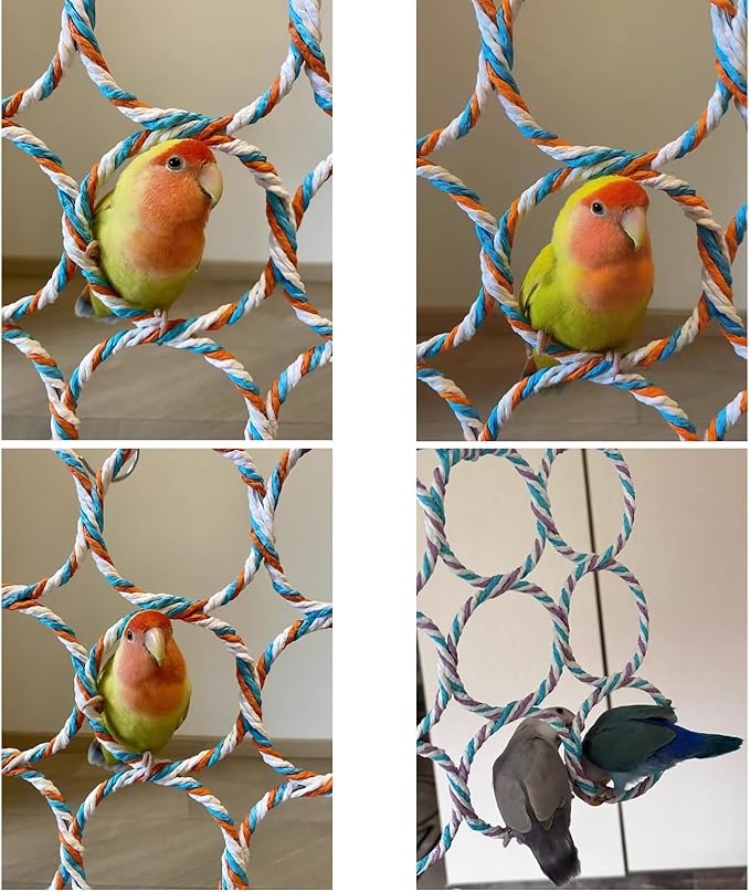 2 Pack Small Pet Rope Toys,Bird Rope Perch Climbing Net Ladder Hanging Hammock for Parrot (Parakeet/Cockatiel/Cockatoo/Macaw/Conure), Rat, Hamster, Mouse, Ferret (2Pcs)