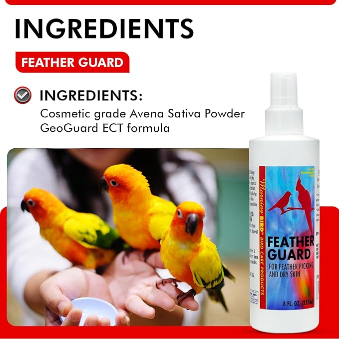 Morning Bird Feather Guard Spray for Birds 8 fl oz – Soothes Irritated & Itchy Skin – Helps Reduce Feather Picking – Promotes Healing & Feather Growth – No-Rinse Daily Care Formula