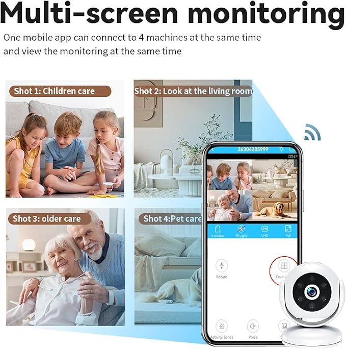 Bewinner 2K Indoor Security Camera, 360 Degree Cameras for Home Security Indoor with Motion Detection, Pet Camera with Phone App