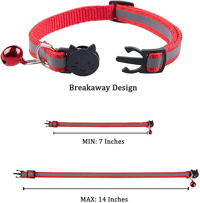 4 Pcs Cat Collars with Bell, Breakaway & Reflective, Nylon, 4 Colors, 7-12 Inch, Unisex, Small Breeds