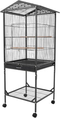 Extra Large Bird Cage 54Inch Wrought Iron Bird Cage with Rolling Stand Metal Parrot Cage with Open Play Top Perch Stand for Conures Lovebirds Cockatiels Finches (Black)