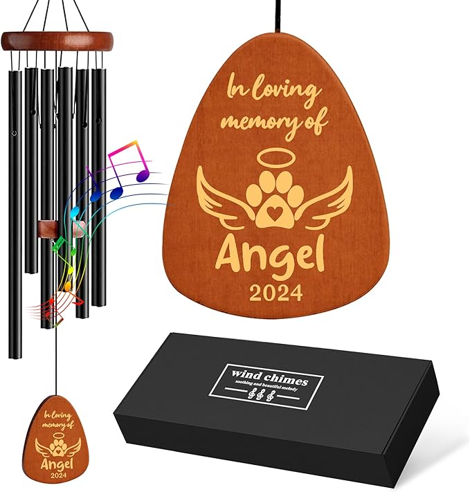 Personalized Dog Memorial Gifts for Loss of Dog, 25.5'' Pet Memorial Gifts for Dogs, Pet Memorial Wind Chimes, Loss of Dogs Sympathy Gift, Pet Passing Away Gift for Loss Loved One(Design 3, Black)