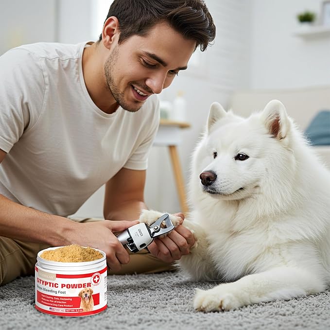 Styptic Powder for Dogs–Quick Stop Bleeding for Dogs Nails, Minor Cuts, Scratches–Blood Stop Powder with Herbal Support,Gentle & Sting-Free–5.3 oz Styptic Powder for Grooming,Vets,Pet First Aid Kits
