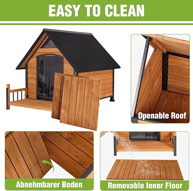 GUTINNEEN Extra Large Outdoor Dog House Insulated Weatherproof Dog Kennel Dog Shelter with Chew-Proof Full Metal Frame, Openable Roof, Removable Inner Floor for Large Dog Breeds, 50.9" D x 37.4" W