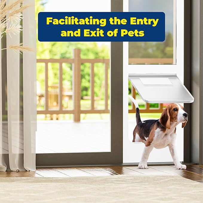 Large Dog Door for Sliding Glass Doors,No-Cut DIY Install Pet Door- Aluminum Frame& Panel & Lock, Adjustable Height 83”-91 1/5”, Suitable for Dogs Up to 105 lbs -White