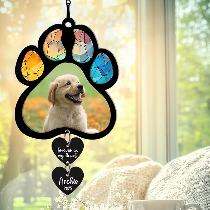 LOVELYPOD Personalized Dog Memorial Suncatcher with Photo, SunCatcher Gift for Someone Who Lost a Dog, Pet Remembrance Stained Glass, Sympathy Gifts for Loss of Fur Baby, Pet Day, Christmas