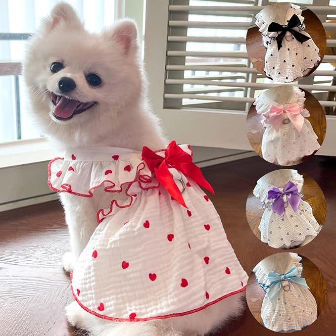 TAPBULL Dog Dresses, Fashionable Pet Dog Clothes with Heart Design, Cute Cat Birthday Dress Outfit (Pink/Red/Blue/Purple/Black 5-Pack), X-Large