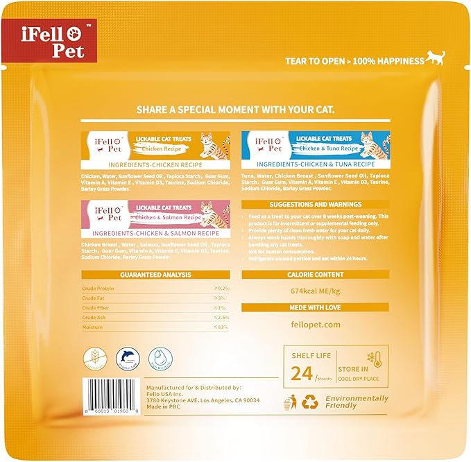 High-Meat Lickable Cat Treats Variety Pack – Real Chicken & Seafood – Smooth Creamy Purée – Grain-Free – 12 Tubes (15g Each)