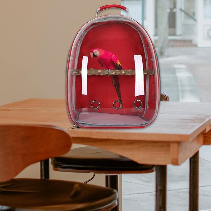 Bird Carrier Bag Pet Backpack Parrot Cage Adjustable Travel for Cockatiels, Red 32x26x41cm