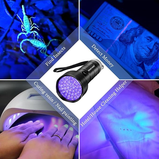 UV Flashlight, 51 LED 395nm Black Light, Ultraviolet Lite UV Light, Pet Urine Detector for Dog/Cat Urine, Dry Stains, Bed Bug, Resin Curing, Scorpions, Dry Pet Stains